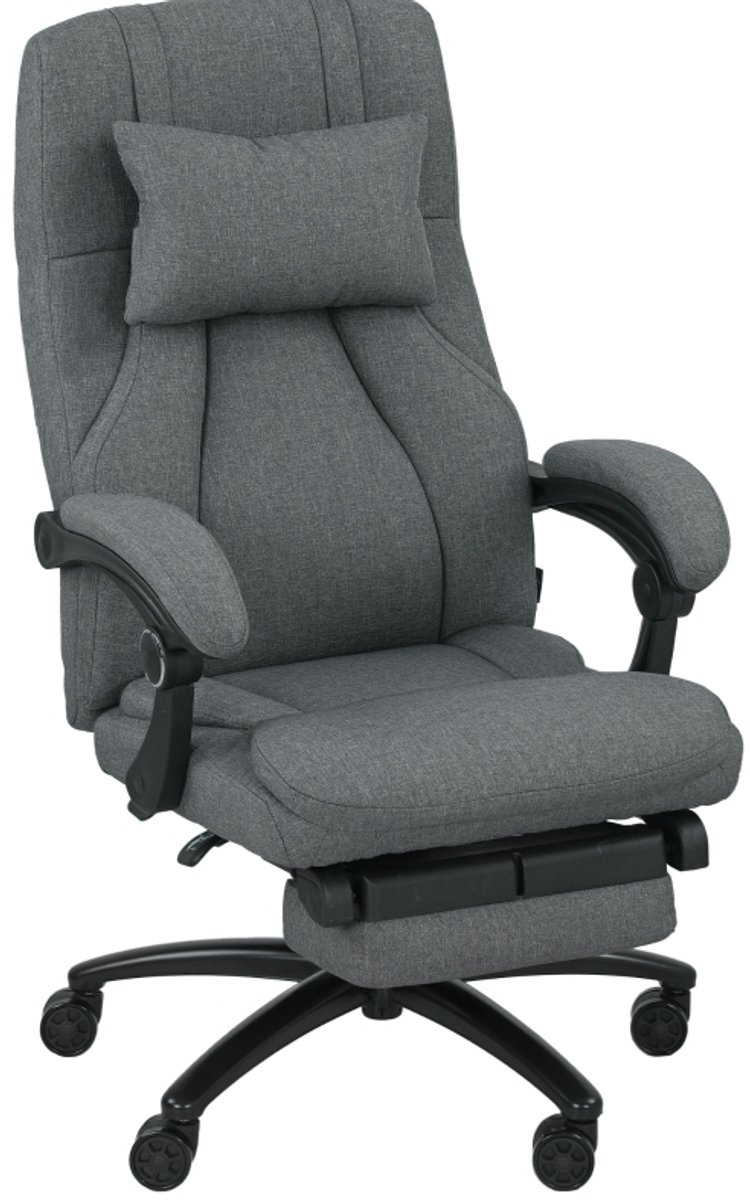 REDOM - Bureaustoel met massagekussen - Verstelbare zithoogte - Kantelbare rugleuning - Met voetsteun - Donkergrijs - Stof - 64 x 74 x 109-117 cm