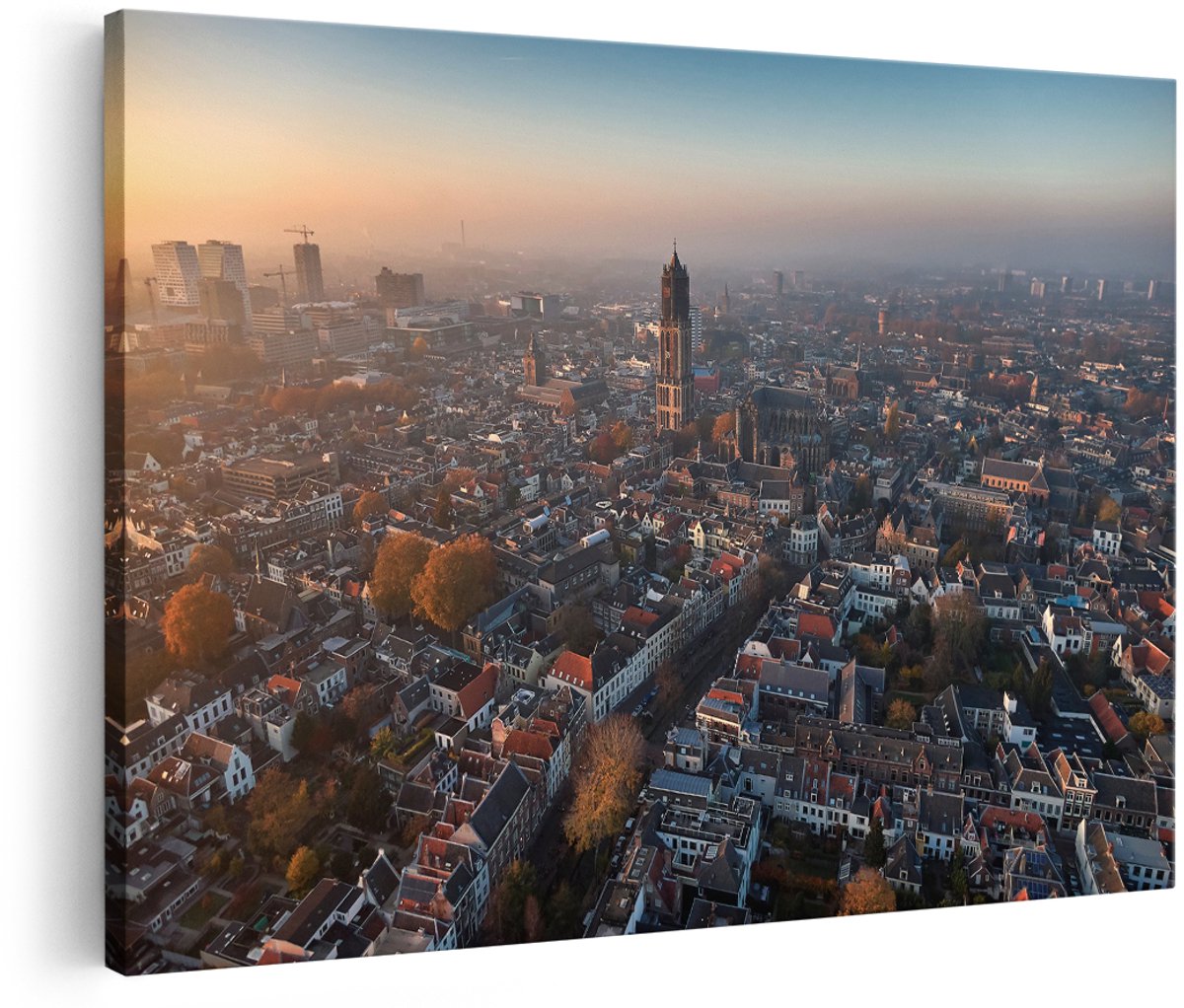 Artaza Canvas Schilderij Utrecht Vanuit De Lucht - 150x100 cm - Groot - Wanddecoratie Woonkamer - Schilderijen - Muurdecoratie