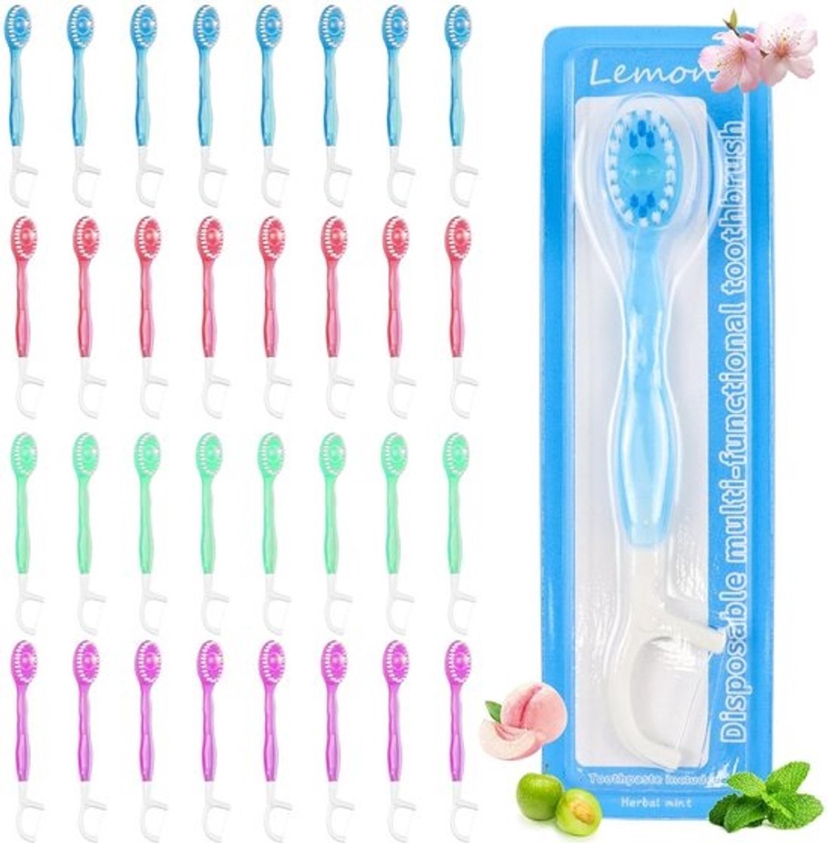 Dailygoods- Tandenborstelset 32 Stuks - Reistandenborstel met Tandpasta - Wegwerptandenborstels - Tongschraper - Tandenstoker - 5-in-1 Hygiëne - Reis-tandenborstel