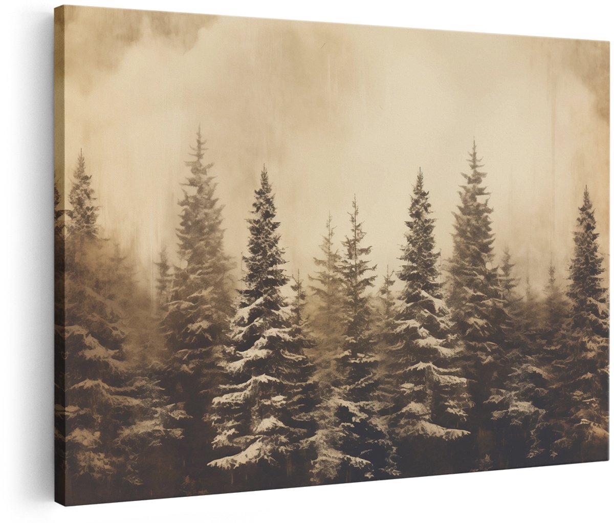Artaza Canvas Schilderij Bos in de Winter - 150x100 cm - Groot - Wanddecoratie Woonkamer - Schilderijen - Muurdecoratie