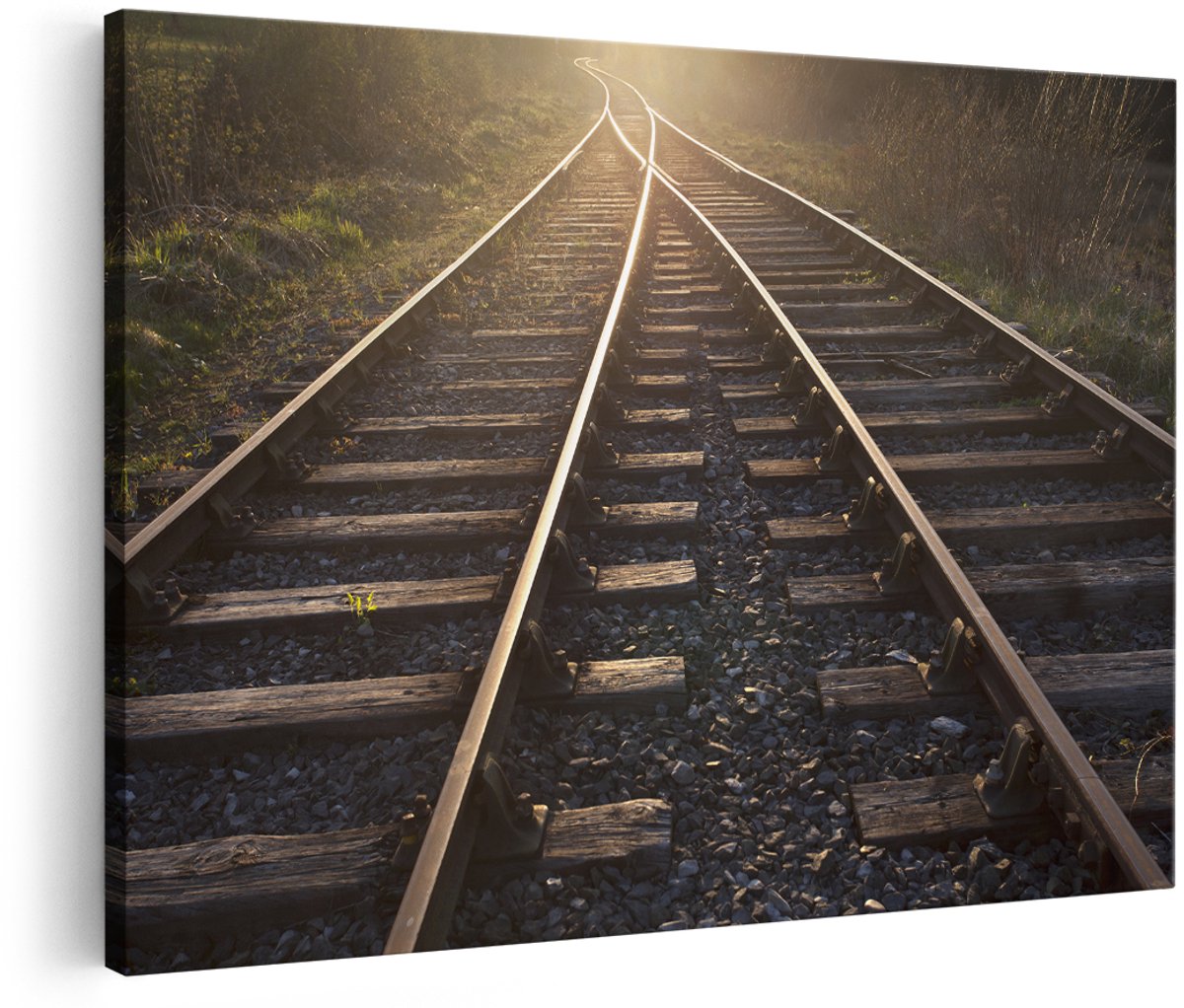Artaza Canvas Schilderij Twee Kruisende Rails Spoorwegen - 150x100 cm - Groot - Wanddecoratie Woonkamer - Schilderijen - Muurdecoratie
