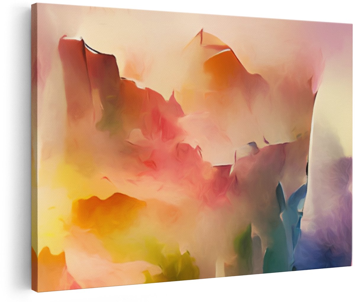 Artaza Canvas Schilderij Abstracte Kunst - Verschillende Lichte Kleuren - 150x100 cm - Groot - Foto Op Canvas - Wanddecoratie