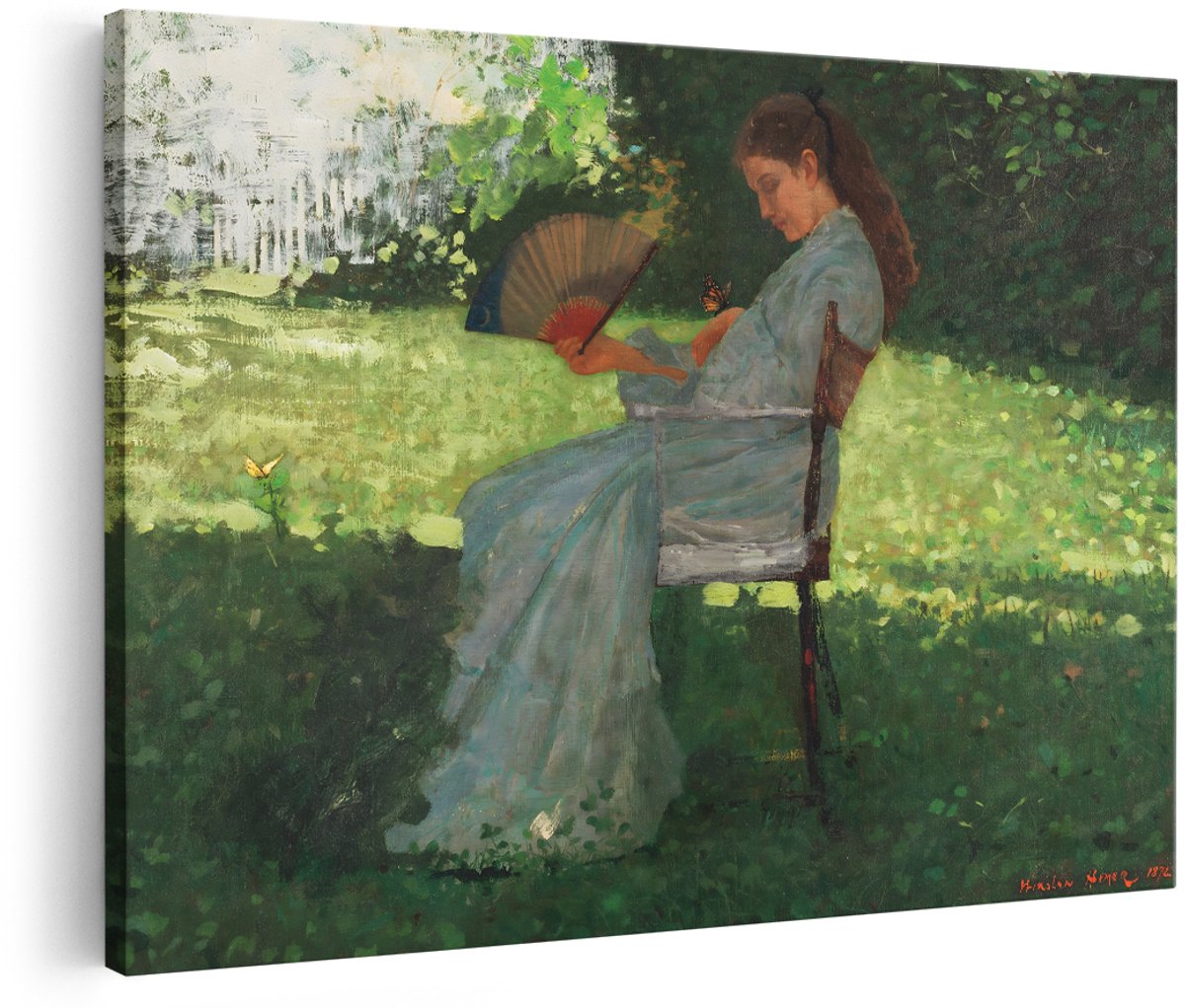 Artaza Canvas Schilderij Vrouw Winslow Homer - 150x100 cm - Groot - Wanddecoratie Vintage - Muurdecoratie Vlinder - Schilderijen Op Canvas Tuin