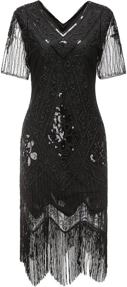 Vintage Jaren '20 Flapper Jurk met Pailletten en Franjes voor Feest en Carnaval