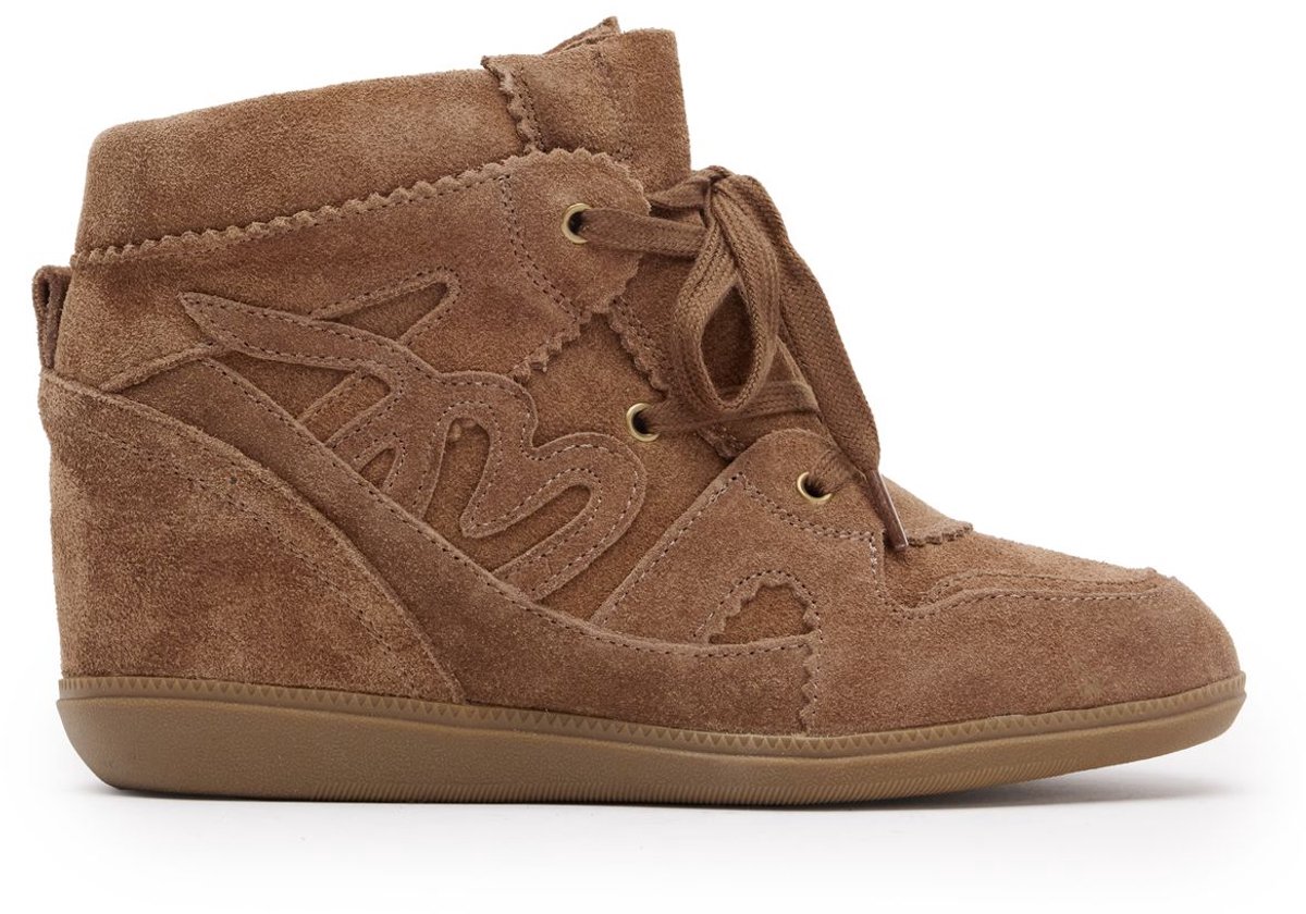 Manfield - Dames - Taupe suède wedge sneakers - Maat 40