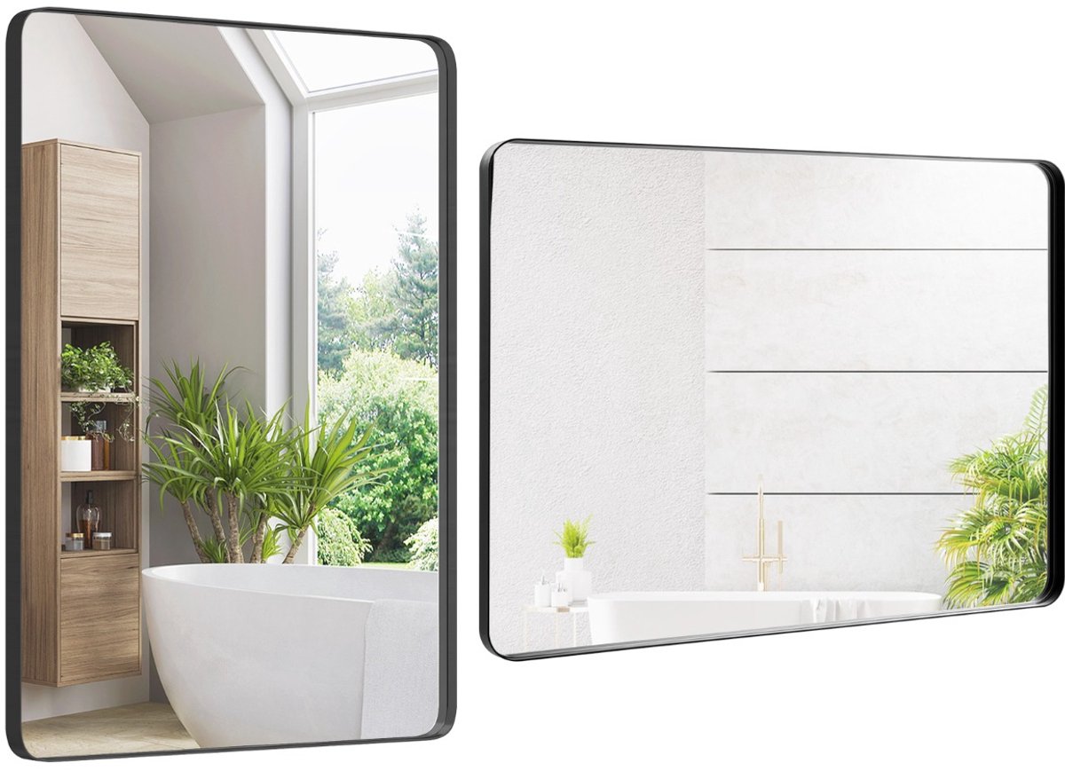 SureDeal® - Wandspiegel - Rechthoekig - Explosieveilige Folie Roestvrij - Afgeronde Hoeken - Badkamer Woonkamer - 76x56 cm - Zilver