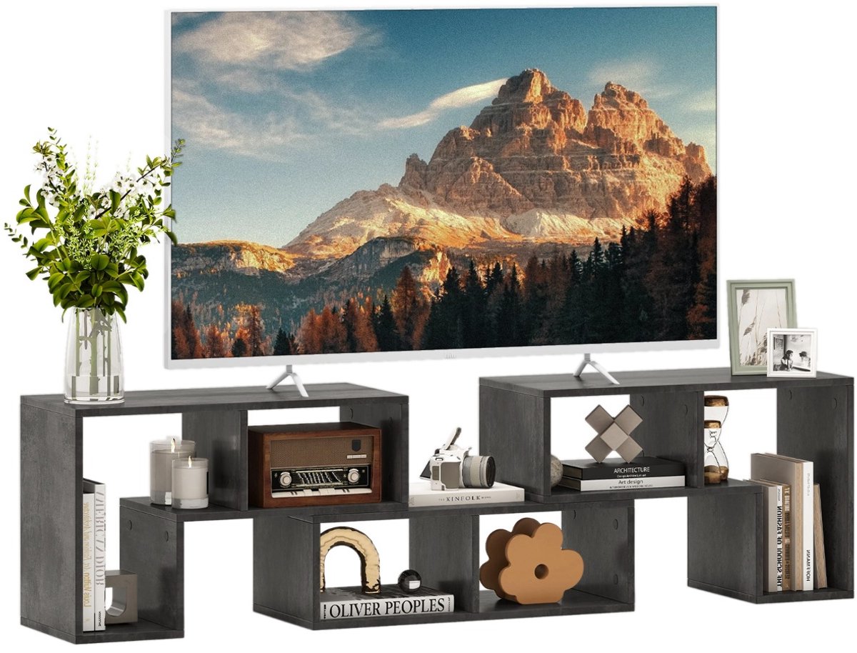 SureDeal® - 3-Delige Houten Tv-kast - Uitschuifbaar & Vrij te Combineren - 134-180x30x43 cm - Grijs - Tv-meubel Tot 65"