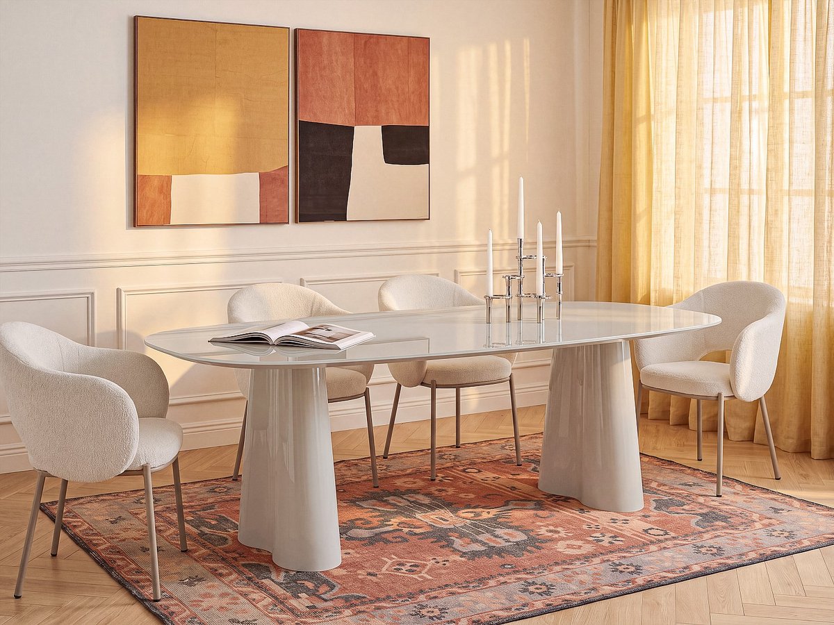 Vente-unique Eettafel voor 8 personen in MDF en Gehard glas - Beige Gelakt AVALINA