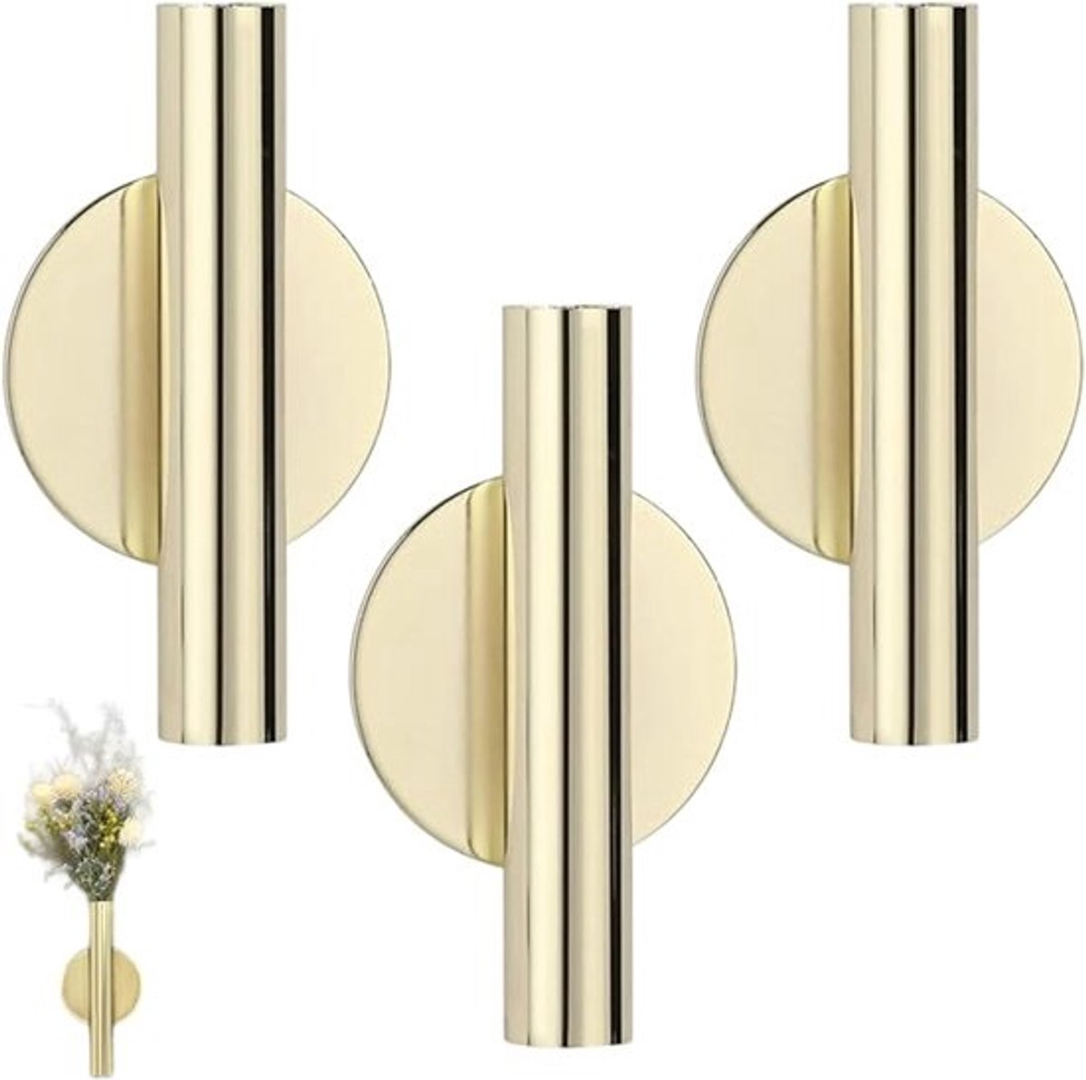 Wandvazen Set - Decoratieve Vazen - Bloemen Presenteren - Zonder Boren Bevestigen - Hoogte 10.8 cm - Goud