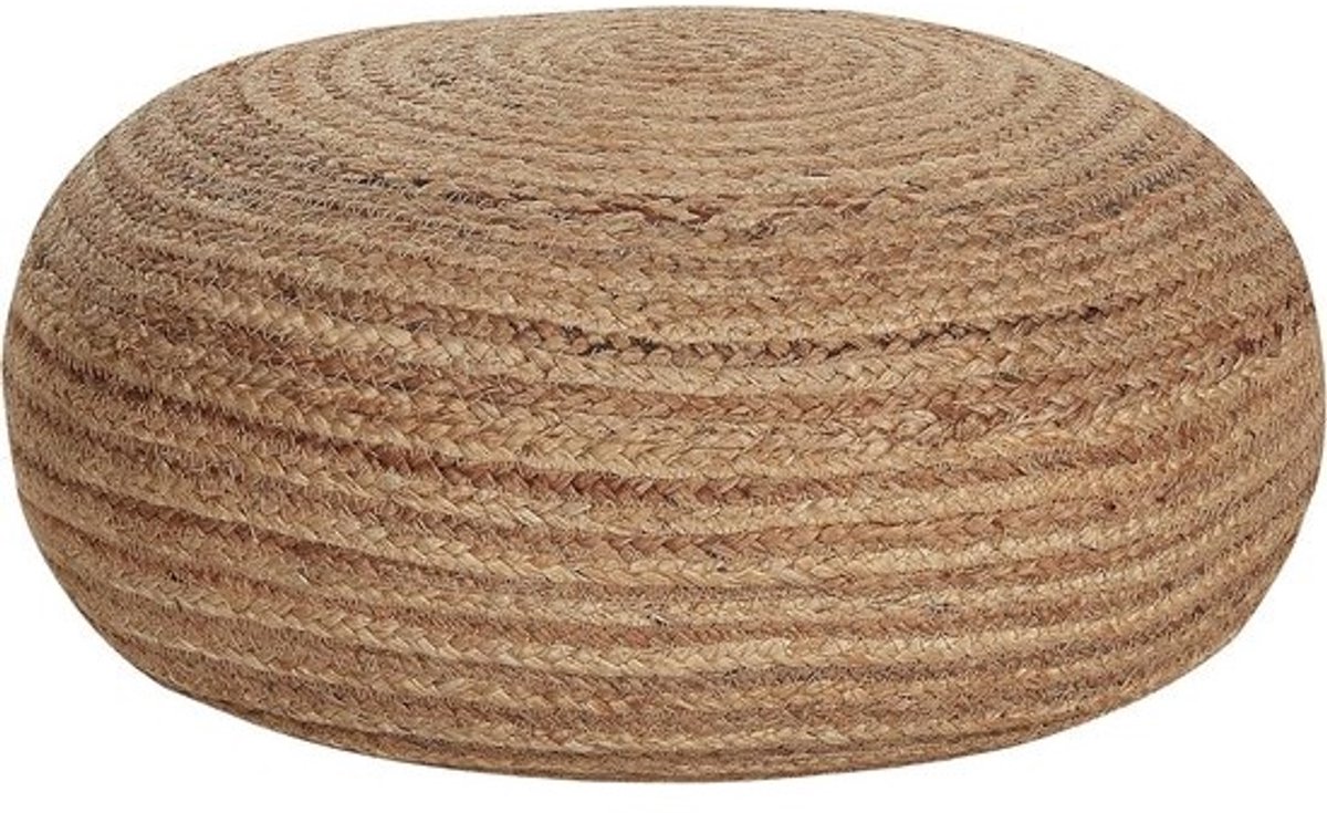 Ronde Jute Poef Ø 50 cm Natuurlijk Beige Zitkussen
