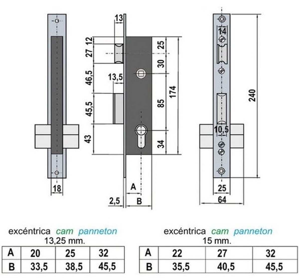 Insteekslot 25 mm voor metalen deuren met druksluiting