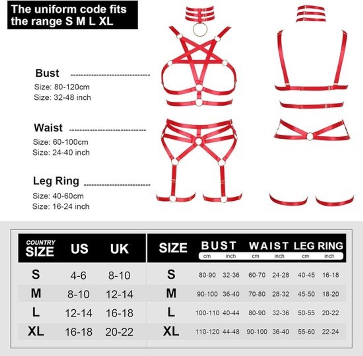 Verstelbare Body Harness Set - Punk Garter, Beenbanden & Buste Harnas voor Festivals en Feestjes