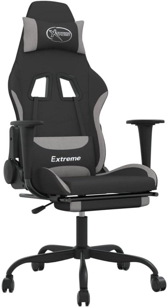 Comfortabele Gaming Stoel met Voetensteun en Massagefunctie Zwart/Lichtgrijs