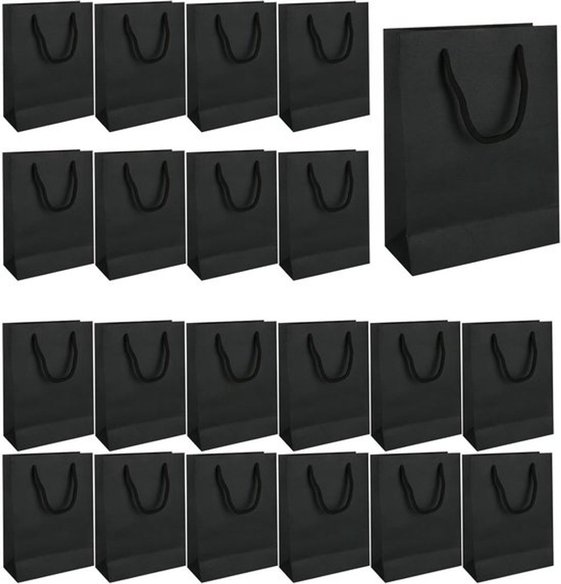 Set van 30 Zwarte Papieren Tassen 15x7x20 cm - Luxe Cadeauzakken Herbruikbaar