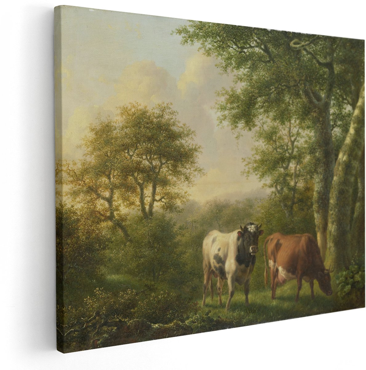 Artaza Canvas Schilderij Landschap met Vee - Adolf Karel Maximiliaan Engel - 150x120 cm - Groot - Kunst - Wanddecoratie Woonkamer