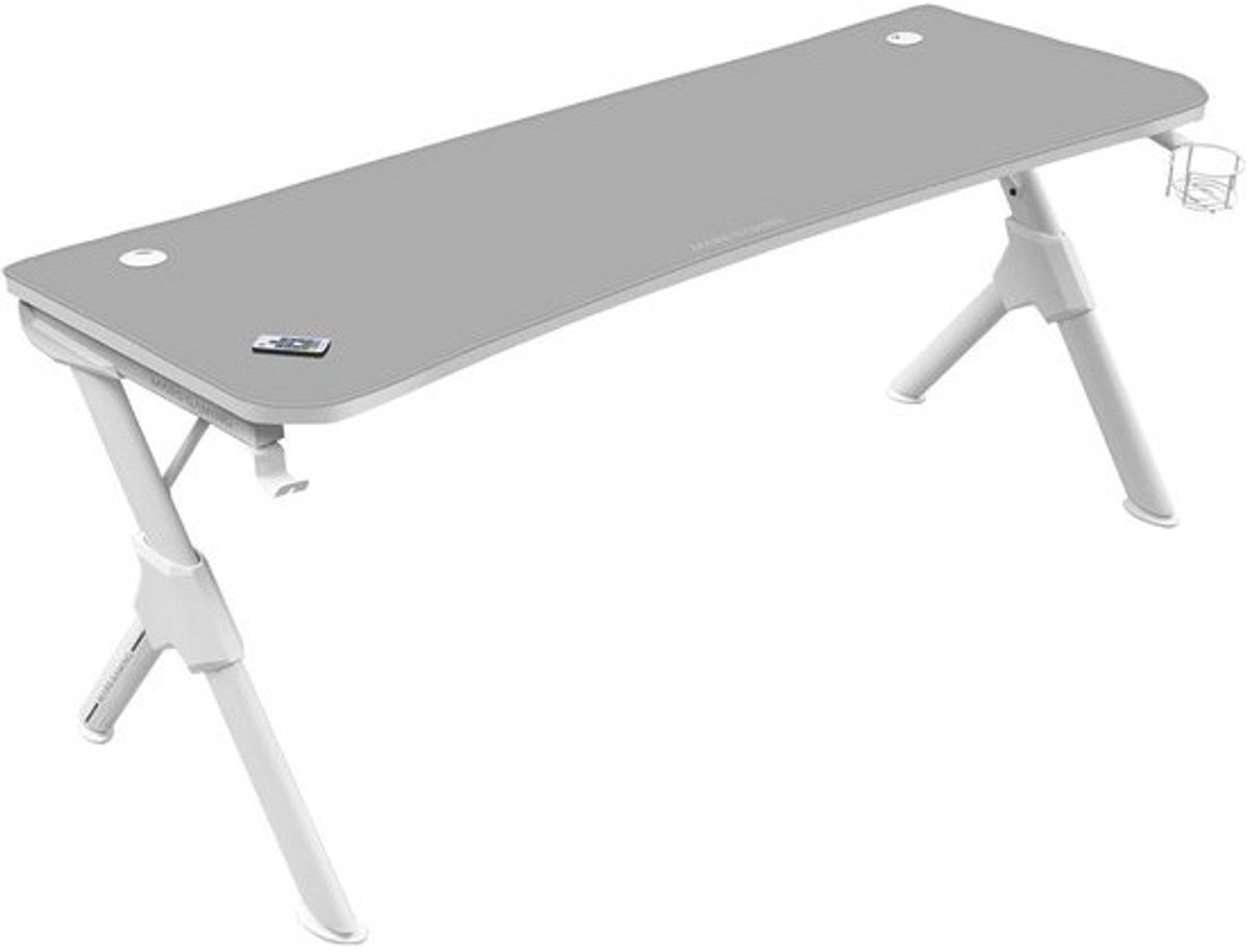Gaming Tafel 160x60cm Wit met Headsethouder en Flesstandaard - Ergonomisch Ontwerp met Nano Textiel Muismat