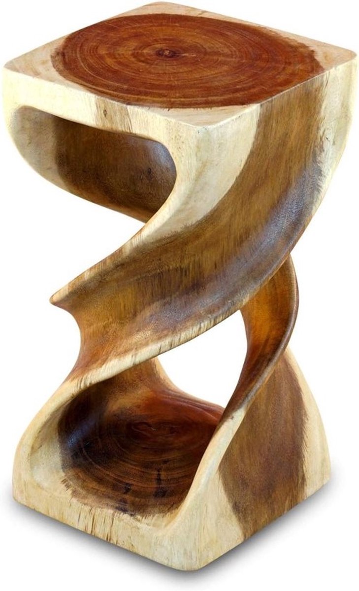Houten bijzettafel - Gedraaide kruk - Decoratief object - Handgemaakt uniek stuk - 50 cm hoog - Naturel