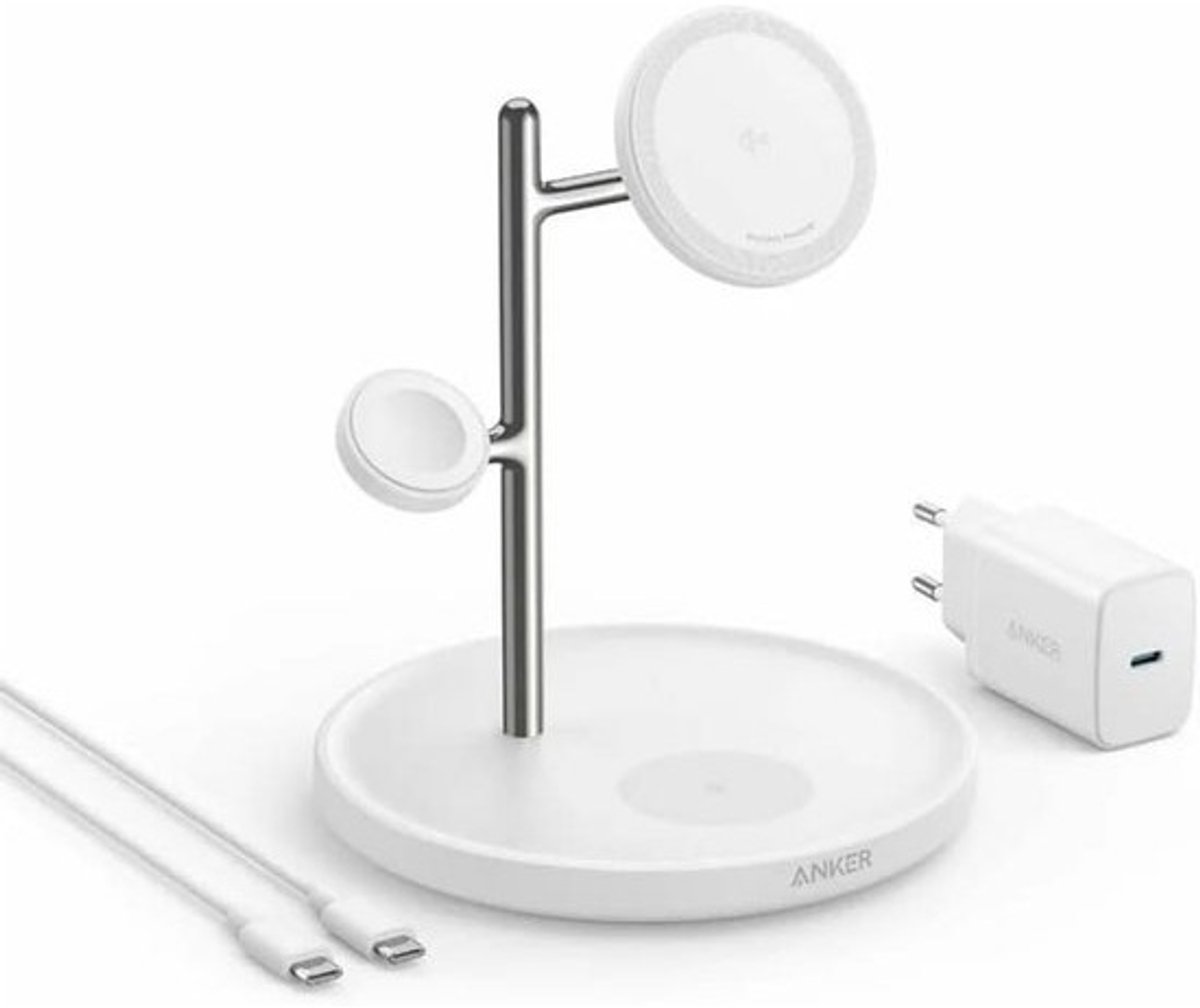 Magnetisch Laadstation - Draadloze Oplader - Onderweg Opladen - 3-in-1 Functionaliteit - 15W Vermogen - Wit