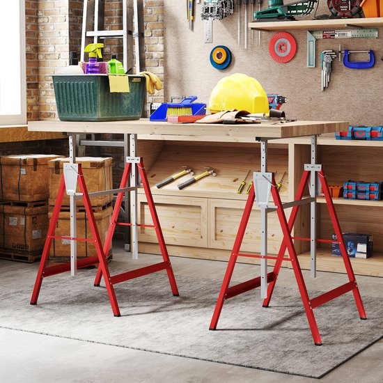 HOMCOM - Steigerbok - van Staal - 68L x 58B x 80-130H cm - Rood van HOMCOM — afbeelding 3