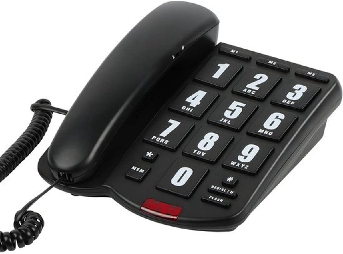 Vaste Telefoon - Senioren Telefoon - Thuisgebruik Bureau - Grote Knoppen Luid - 22 cm - Zwart