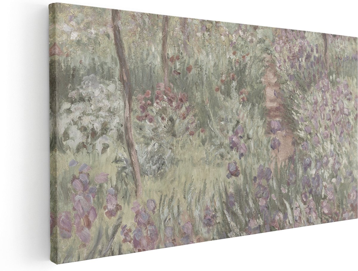 Artaza Canvas Schilderij Monet Schilderij Irissen - 160x80 cm - Groot - Wanddecoratie Bloemen - Muurdecoratie Tuin - Kamer Accessoires Natuur