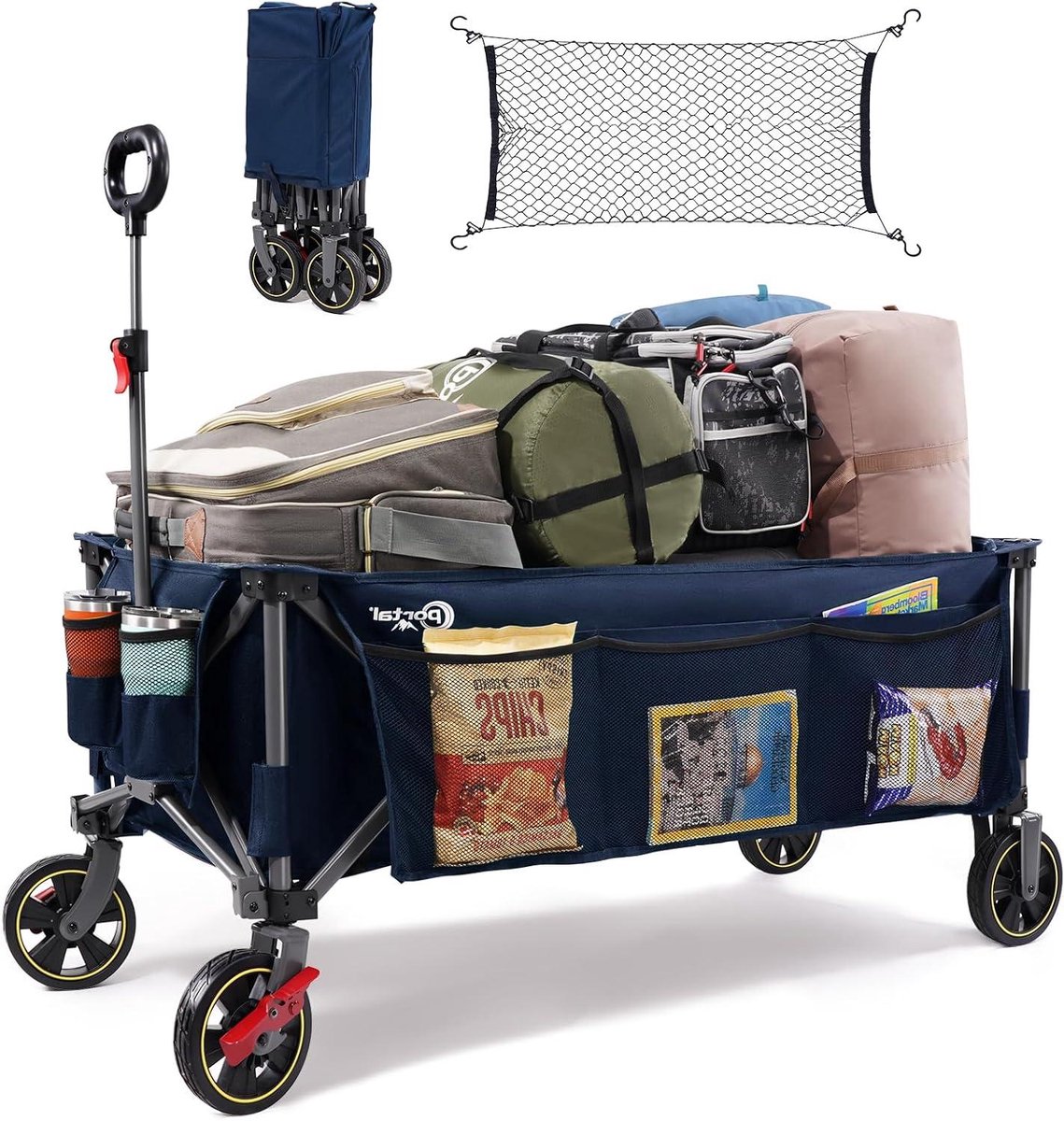 Opvouwbare Bolderkar - Transportwagen Tuinwagen - Spullen Vervoeren - 360 graden zwenkwielen - 400 liter capaciteit - Blauw
