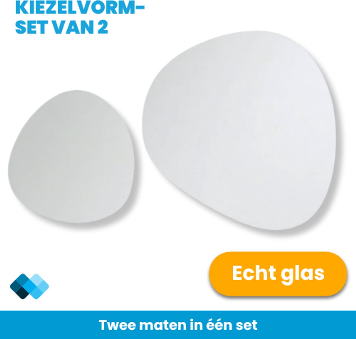 Plakspiegels Kiezelvorm Glas – Set van 2 – Asymmetrische spiegel – Organisch – Wanddecoratie - Zelfklevend