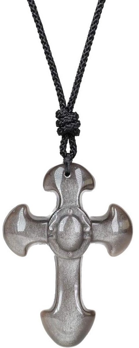 Kruis Hanger - Obsidiaan Ketting - Dagelijks Dragen - Natuursteen Uniek - 10.2 x 9.7 x 4.6 cm - Zwart