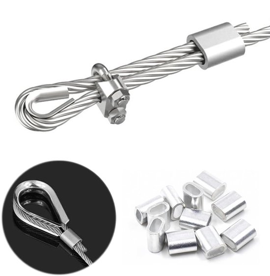 200 Stuks Aluminium Krimp Mouwen - Binnendiameter 2mm - Persklem voor staalkabel - Klemhuls - Kabelklem - Persklem van aluminium - Staalkabelklem - Aluminium hulzen - Ovaal Profiel - Voor Vissen, Ambachten, Sieraden — afbeelding 3