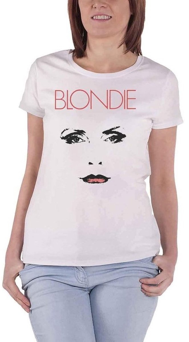 Officieel Blondie Staredown T-Shirt Dames Skinny Fit - Wit Katoen