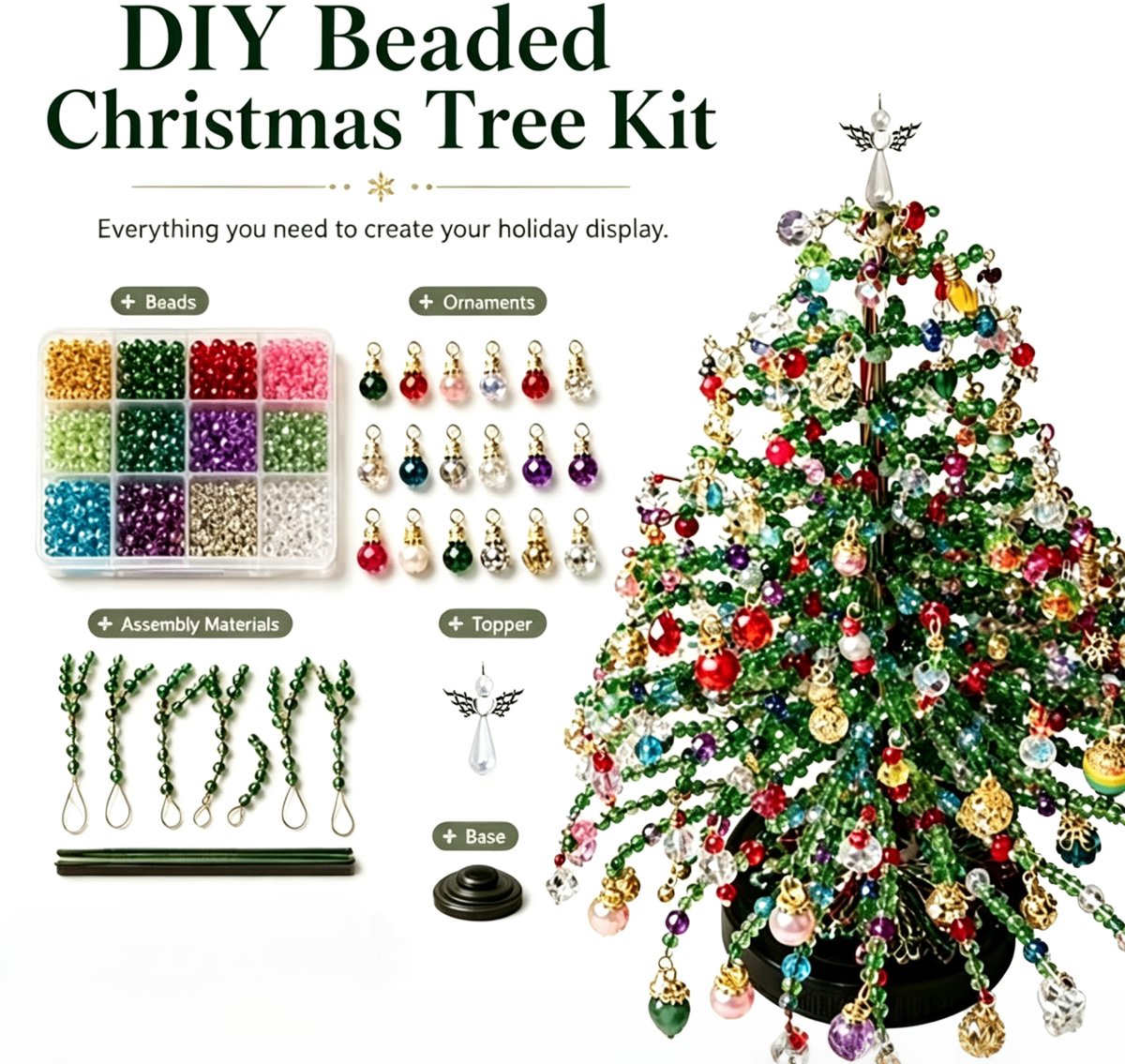 Handgemaakte kralenset-Zelfgemaakte kerstboom-Zelf kralen maken -Verbeter je handvaardigheid -Mini kralen kerstboom-Perfect voor beginners en hobbyisten -Geschikt voor woonkamers, slaapkamers, kantoren, bureaus, eettafels en verjaardagsfeestjes