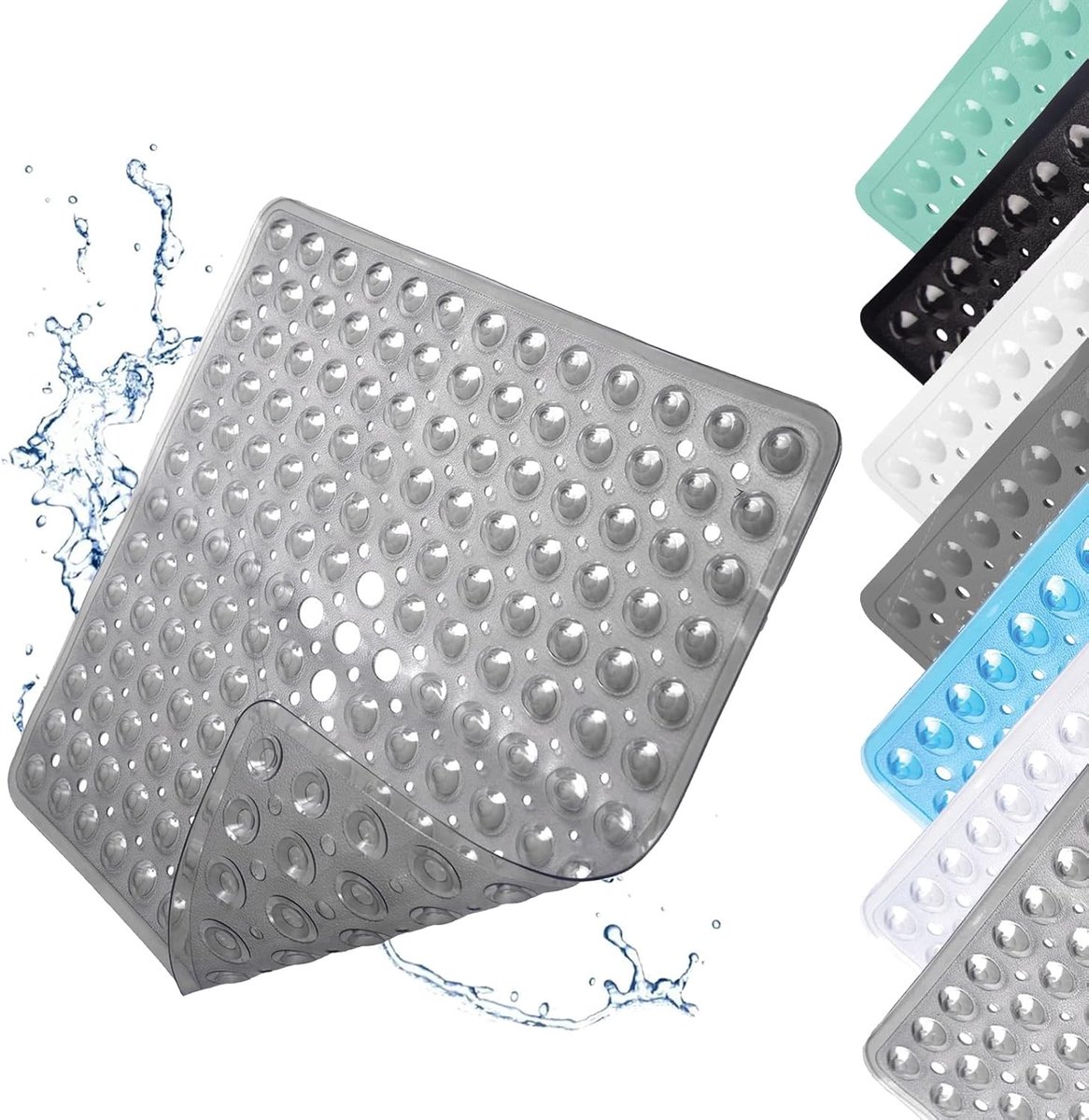Antislip Douchematt met Zuignappen, Wasmachinebestendig, Ideaal voor Badkamer, Grijs Transparant, Veilig en Comfortabel