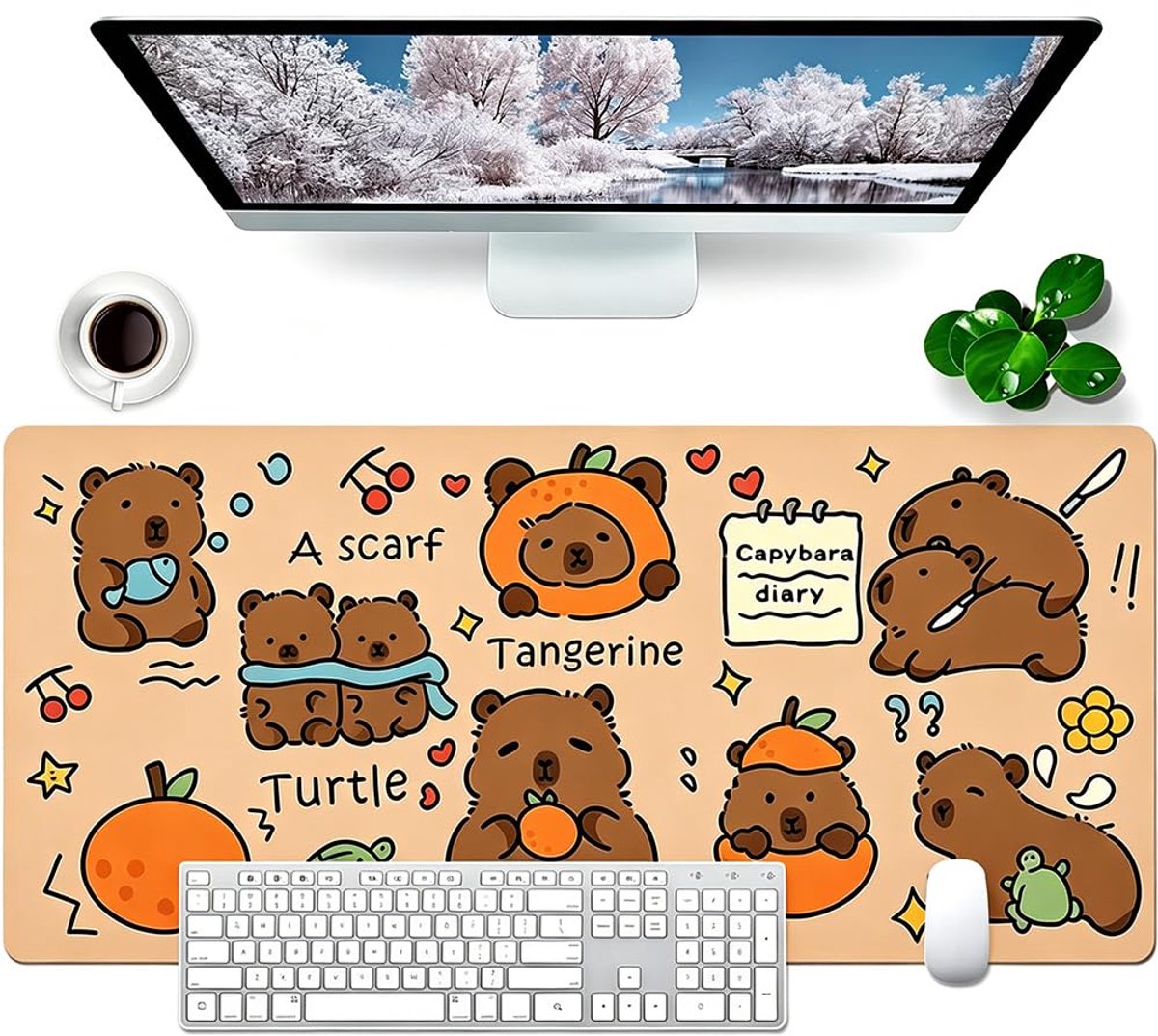Namajunas - Capybara muismat - Muismat xxl - Capibara-toetsenbordmuismat - Muismat gaming - 300x800x2mm bureaumat - Antislip rubberen basis - Schrijfonderlegger voor kantoor en thuis - Mousepad - Onderlegger bureau
