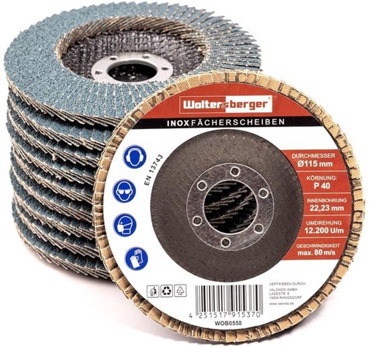 Set van 8 Lamellenschijven 125 mm voor Roestvrij Staal en Hout - Schuurmop met P40, P60, P80, P120 Korrels