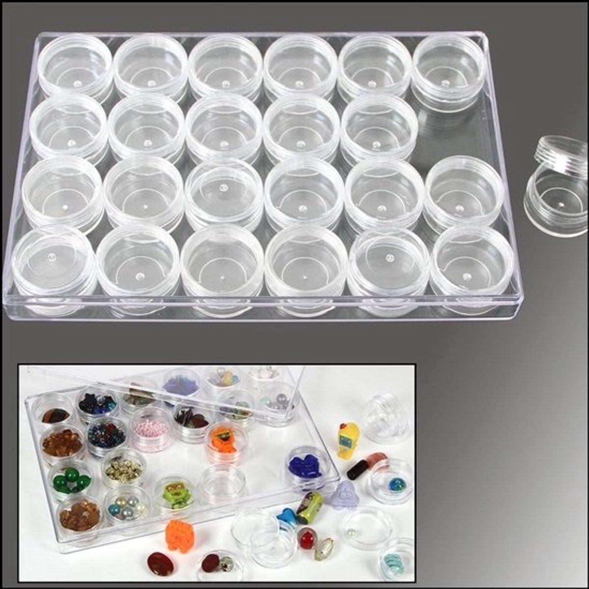 Opbergdoosjes Set - Verzameldozen Blikjes - Mineralen Sorteren - 24 Ronde Doosjes - 35mm Diameter - Transparant