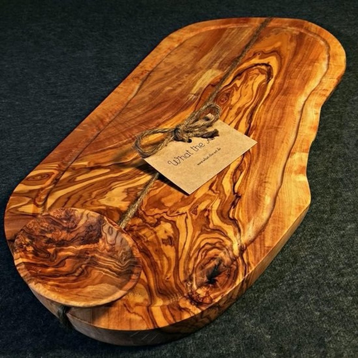 Grote Rustieke Olijfhouten Plank XL met Dip Schaaltjes | Kaasplank Serveerplank
