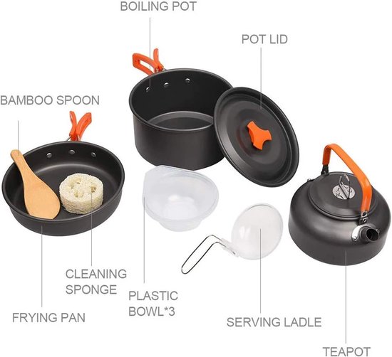Camping Kookset - Pannenset Theepot - Outdoor Koken - Opvouwbaar Ontwerp - 2-3 Personen - Grijs — afbeelding 3
