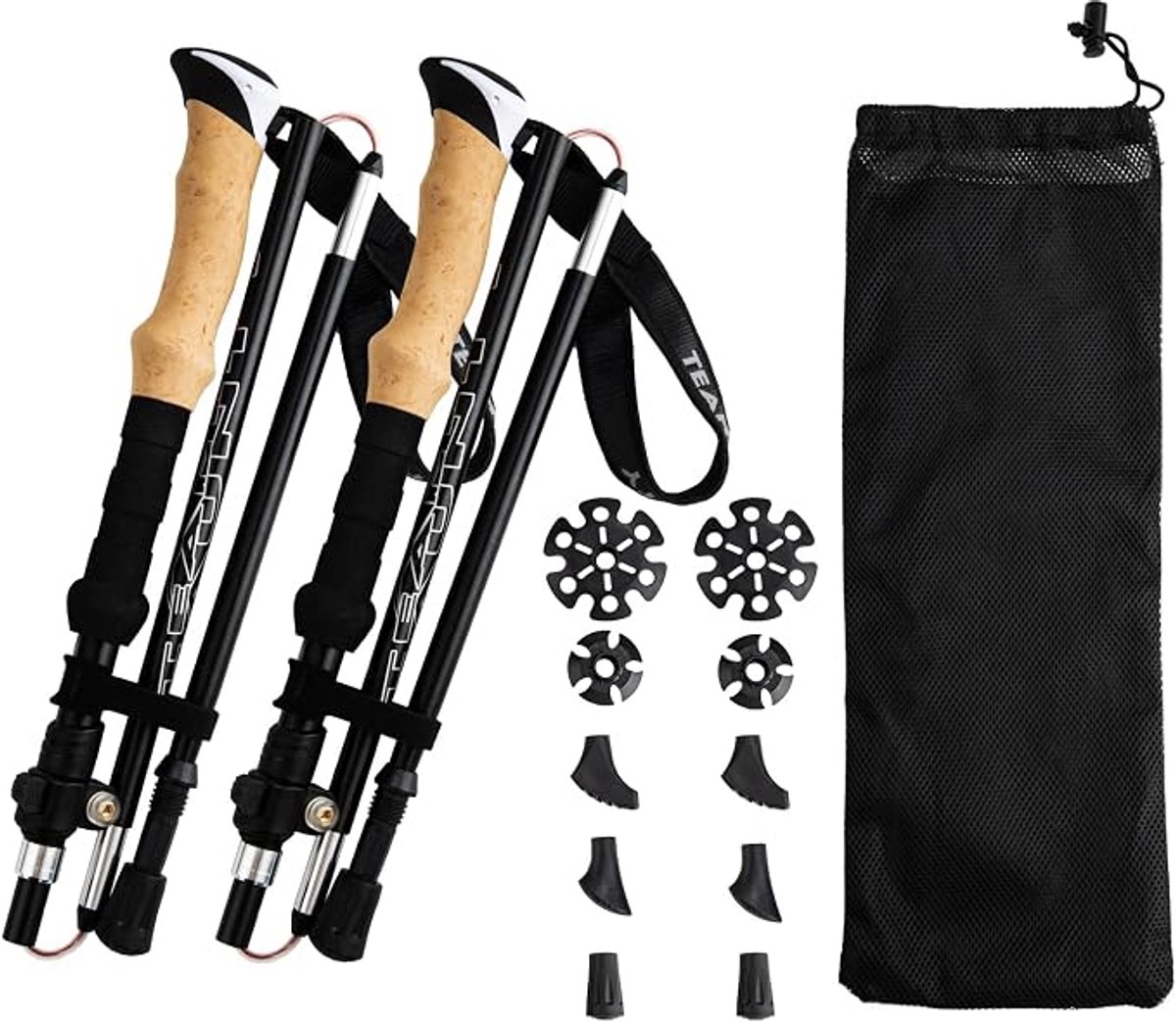 2 stuks - Wandelstong - Wandelstong - Verstelbar - Professionele Nordische wandeling - Inclusief opvangtas / accessoires - Wandelen - Schokbestendig - Ultralicht - Licht en compact - Opvouwbaar - Ergonomische handgreep - Zwart