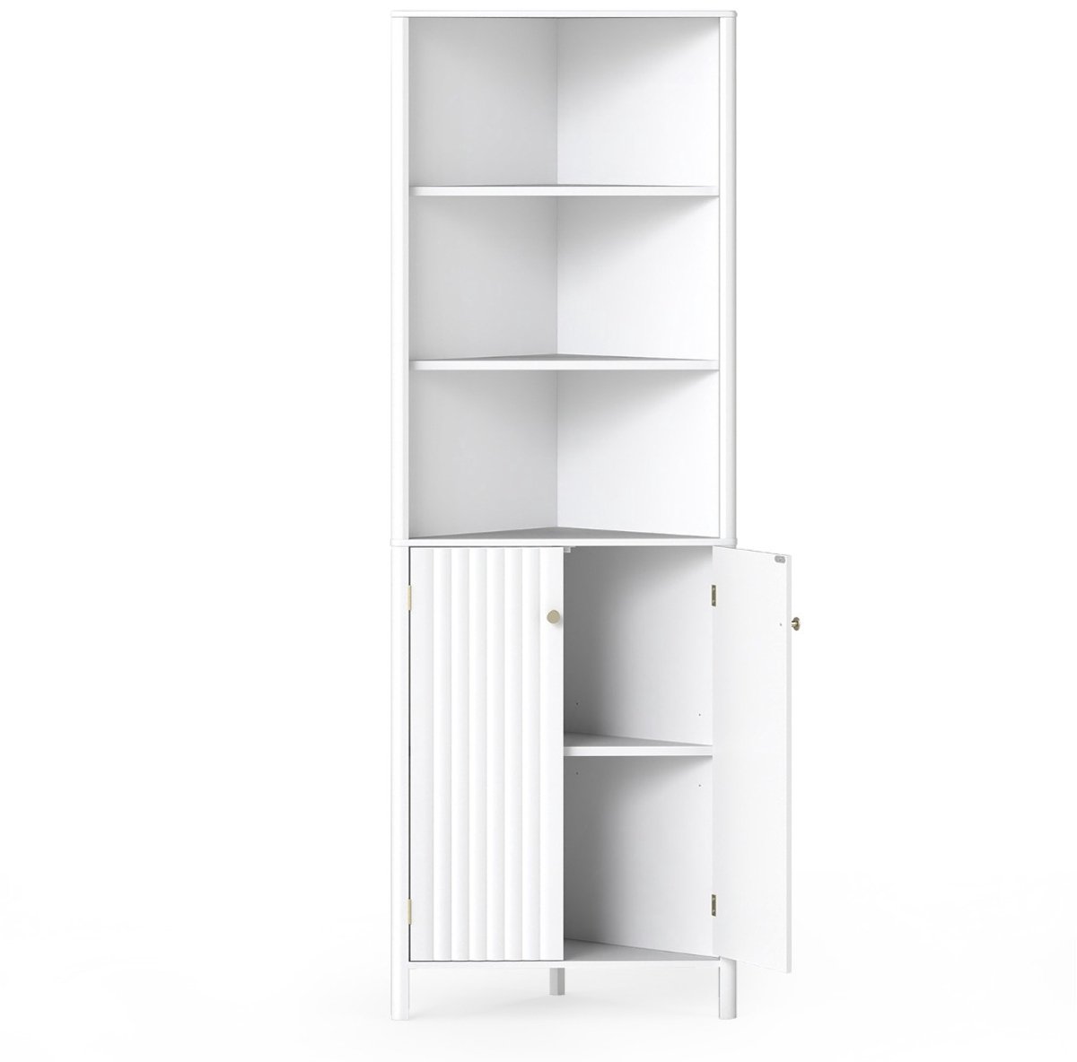 SureDeal® - Dressoir - Hoge Hoekkast - Drie Open Planken - Twee Deuren Wit - 32x58x172,5 cm - Wit
