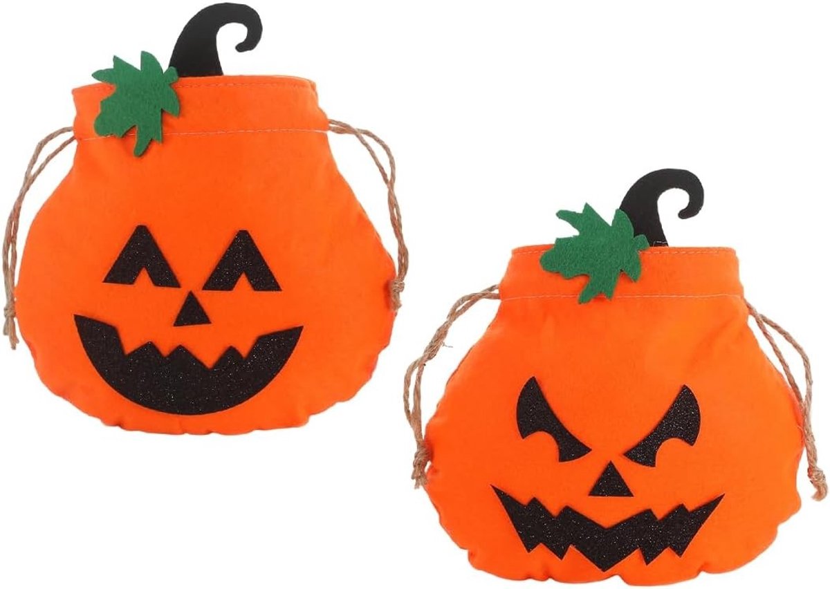 Halloween-pompoenzakken voor snoep, 2 stuks, ideale traktatieverpakkingen voor feesten en kinderen (21 x 23 cm)