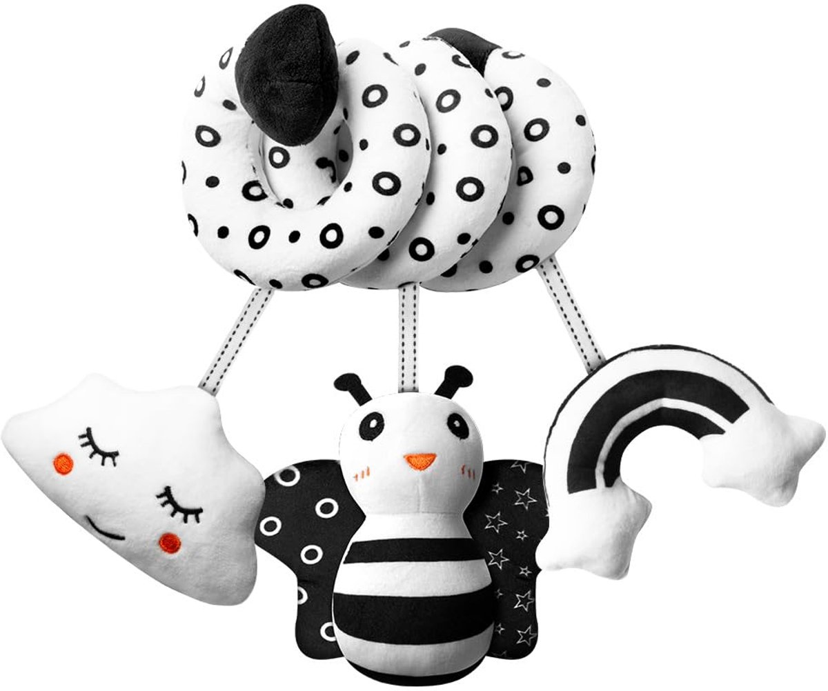 Namajunas - Boxspiraal Amazing - Box Spiraal Speelgoed Baby 0 Jaar voor Babybox - Kinderwagen Speeltje - Speelgoed baby - Baby speelgoed - Autostoelspeeltje - Stoffen spiraal met bijtouw en belletje (bij)