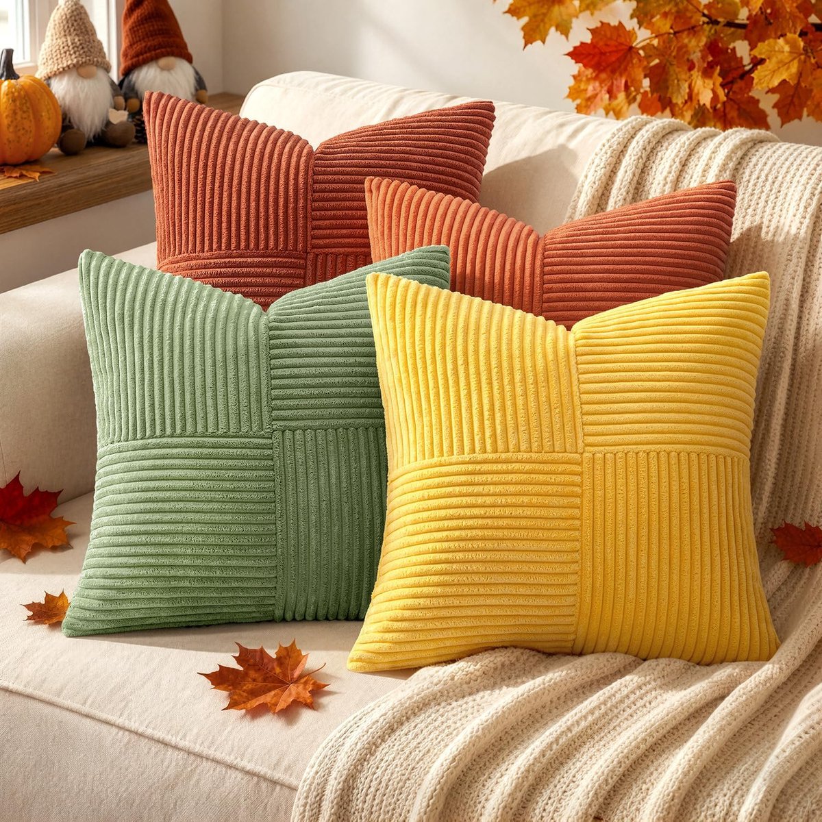 Decoratieve kussenslopen - Kussenslopen 45*45 cm - Kussenslopen voor de rugleuning van de bank - Zachte corduroy stof - Moderne stijl - Geschikt voor woonkamer en slaapkamer - 4 stuks