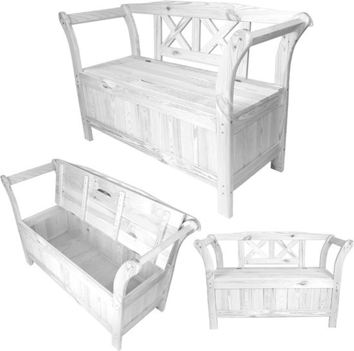 Tuinbank met Opbergruimte en Rugleuning - Houten Zitbank voor Tuin of Balkon - 119 cm Wit