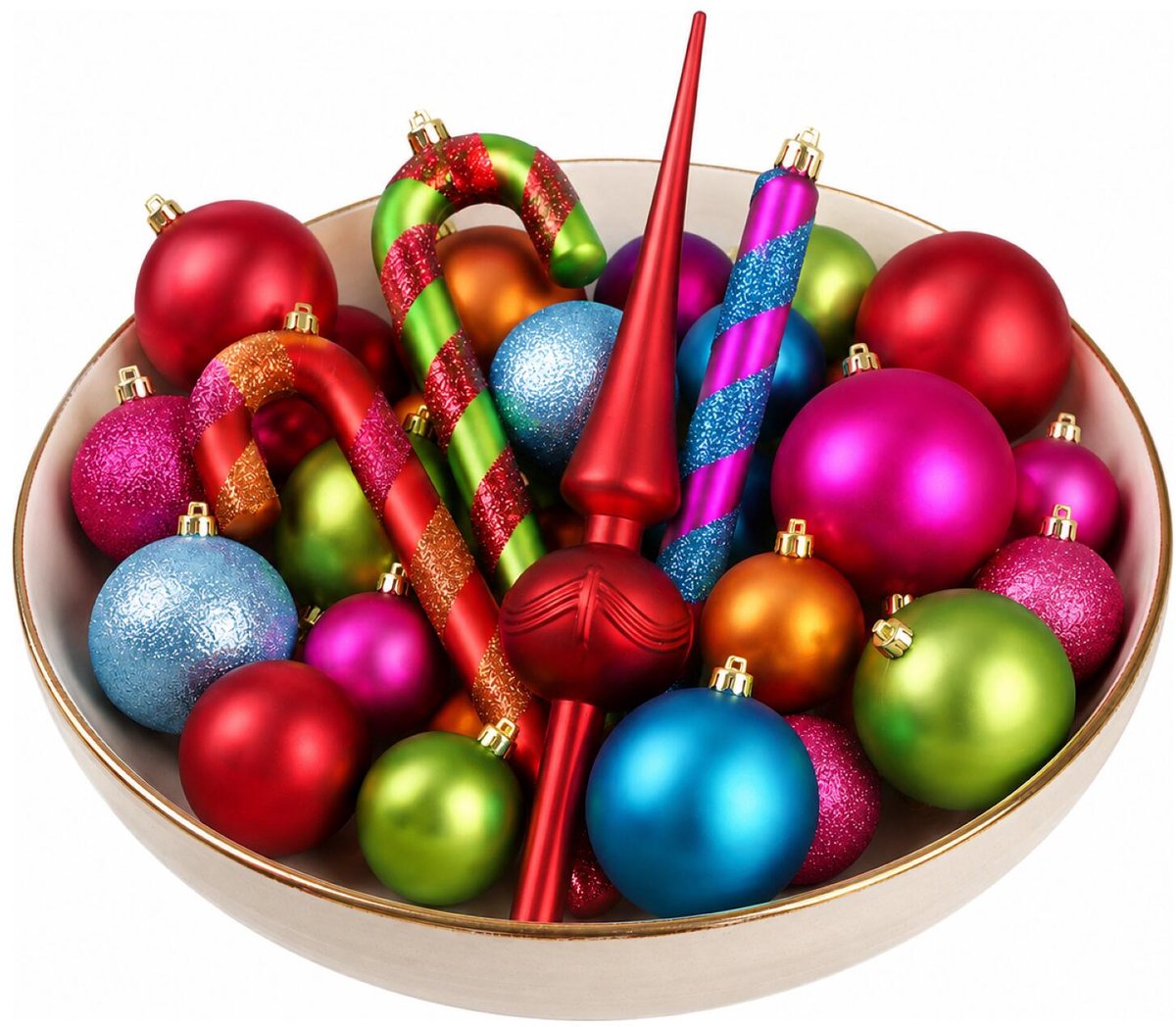 Inge Kerstballen en zuurstok ornamenten - 43-dlg - met piek - gekleurd - kunststof - kerstversiering