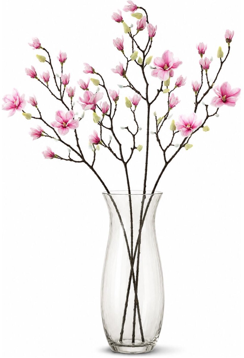 Bellatio Design Kunstbloemen Magnolia tak Osaka - 4x - 123 cm - roze - Kunst zijdebloemen - siertakken - Japanse