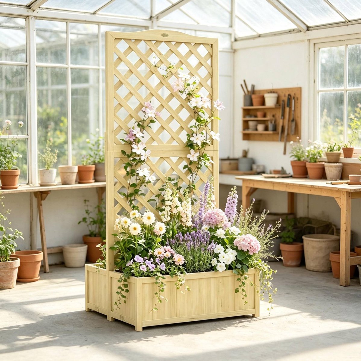 Plantenbak Dubbel Opvouwbaar Met Klimrek 73 X 70 X 170 Cm Hout Natuurlijk Voor Buiten En Terras