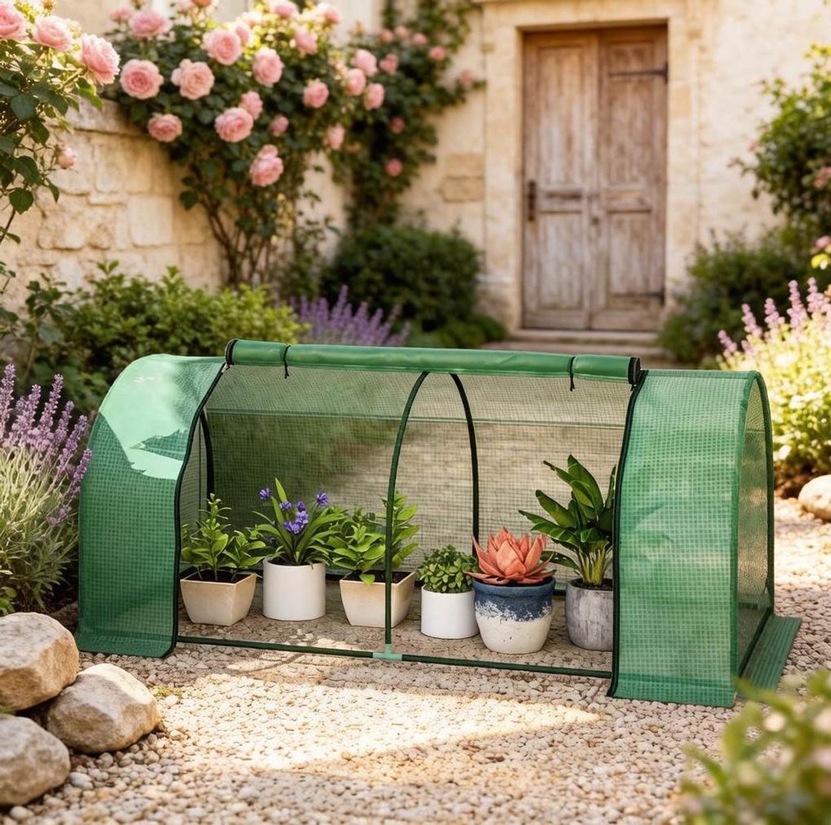 STILVORA Kweektunnel – 200 x 100 x 80 cm – Met Oprolbare Ritssluitingsdeur – Staal en Polyetheen – Donkergroen – Voor Tuin, Balkon en Terras