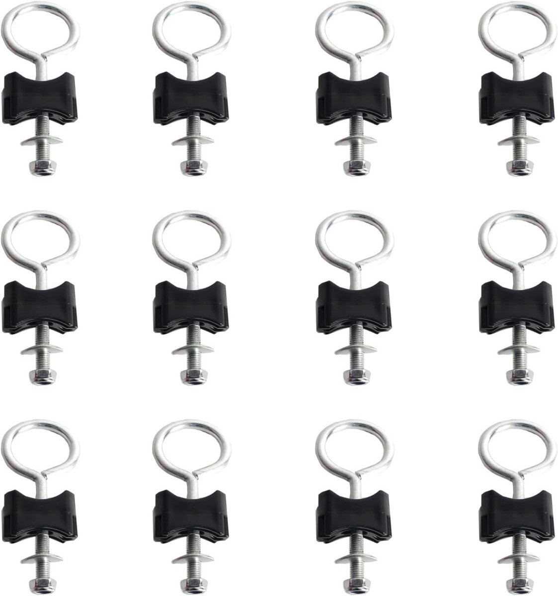 Set van 12 Trampoline Bevestigingsschroeven, M6 (6mm) Oogbouten, Vervangingsonderdelen voor Grote en Kleine Trampolines met Zwarte Spacers en Moeren