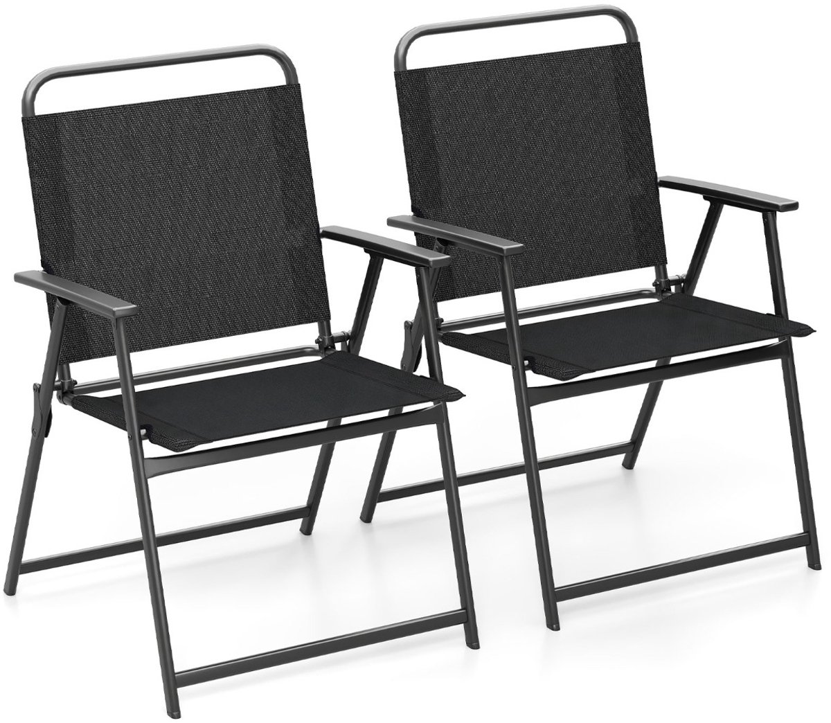 SureDeal® - Tuinstoel - Opvouwbare Buitenstoelen Draagbare - Rugleuning - Armleuningen Robuust Metalen - 57x55x83 cm - Zwart