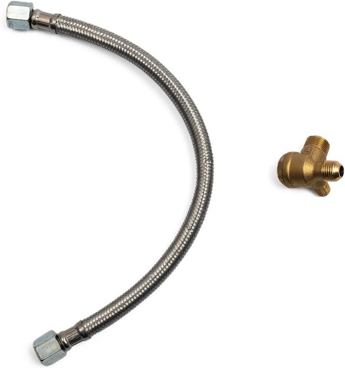 Set van 2 Flexibele Slangen van RVS 350mm voor Luchtcompressor met Controleklep en Aansluitpijp - Accessoires voor Luchtpomp en Ventilatie
